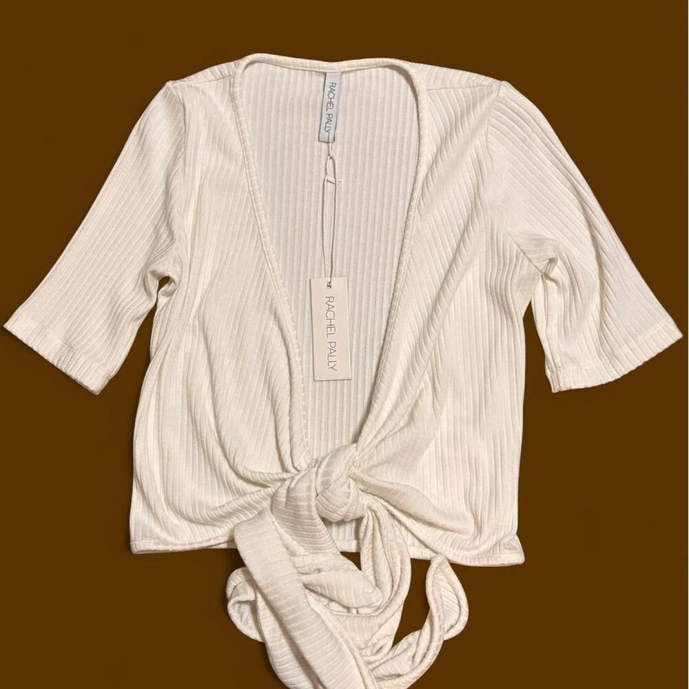 New with tags minimalist, cottagecore, cozy rib knit white Rachel Pally wrap top